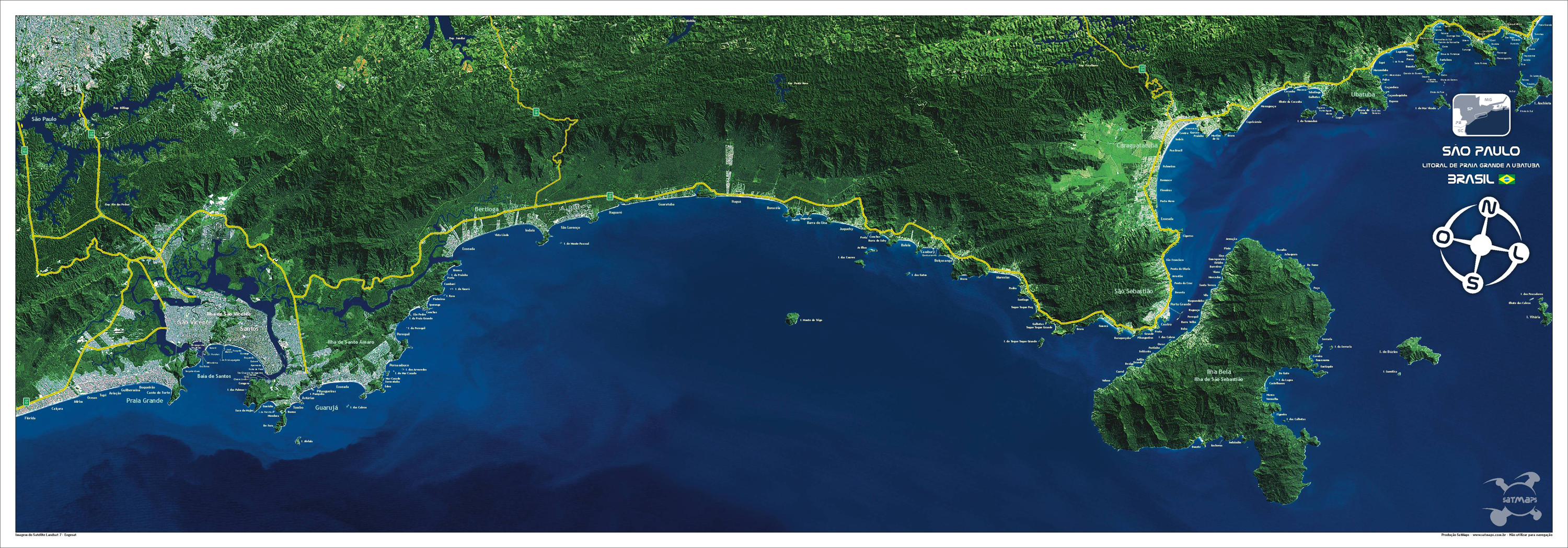 Poster Praia Grande a Ubatuba - Imagem de satelite LandSat 7